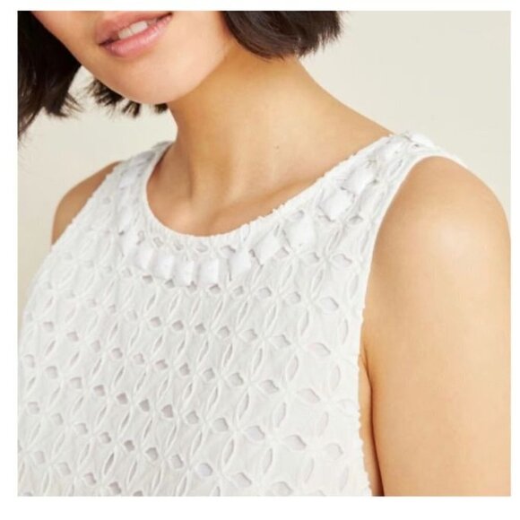 Maeve Anthropologie Monika Beaded Eyelet Sleeveless Peplum Blouse White Sz Med - Picture 13 of 13